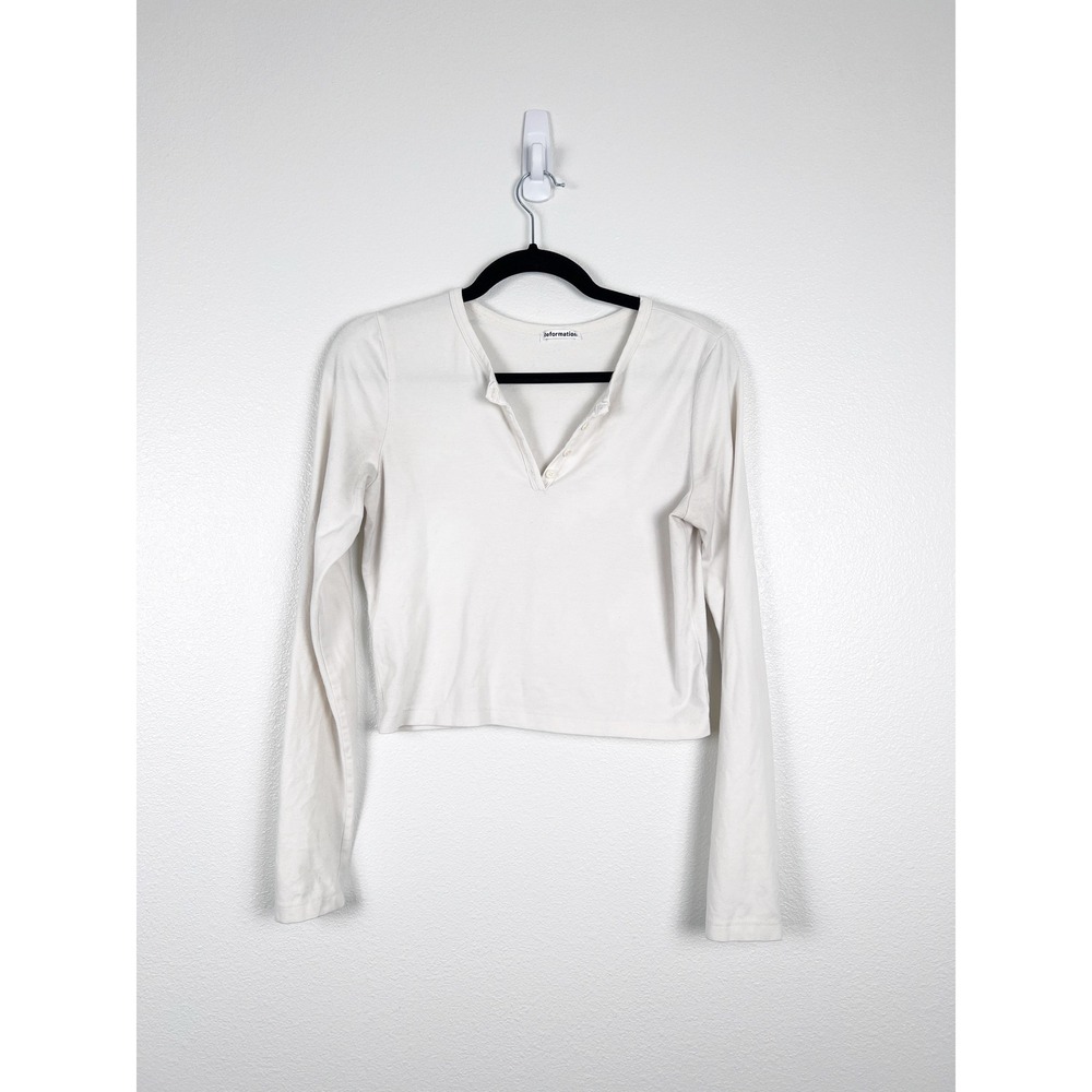 Reformation Women's Long‎ Sleeve Cropped Henley White Sz M